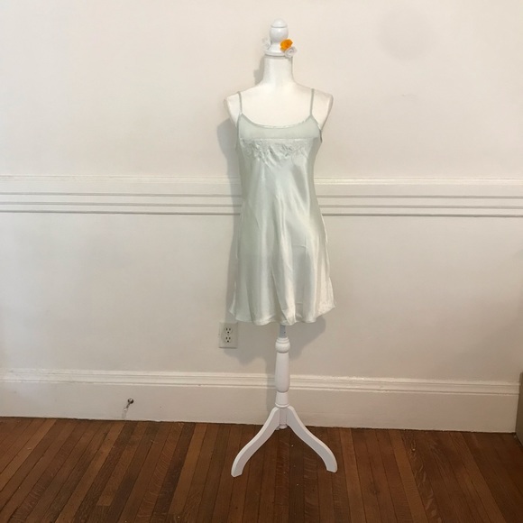 Slip Dress in Mint - Flowy like Satin - with Sheer Neckline Feature M - Picture 11 of 15